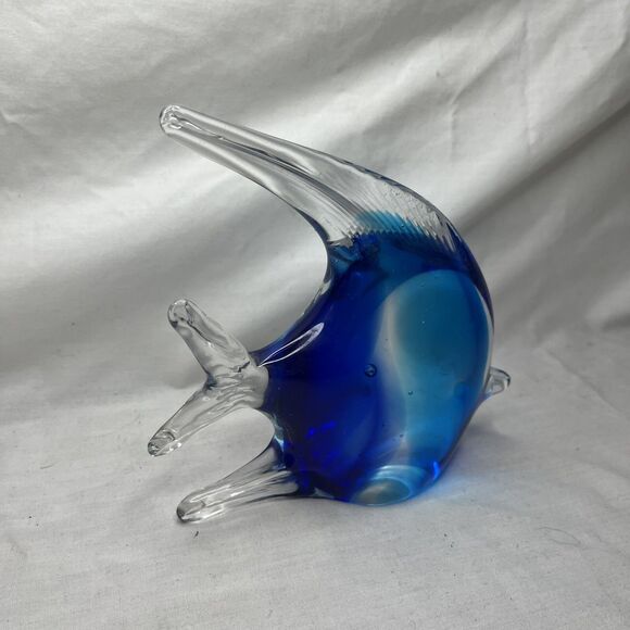Vinci Dynasty Gallery Tropical Fish Hand Fused Art Glass Figurine Blue 6 Inches - Picture 2 of 6